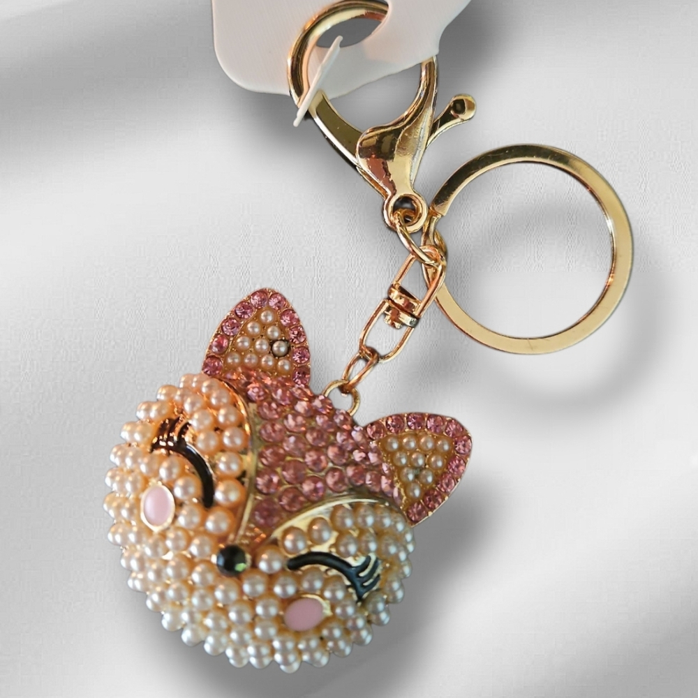 Fox Rhinestone Keychain Pink - Picture 2 of 4